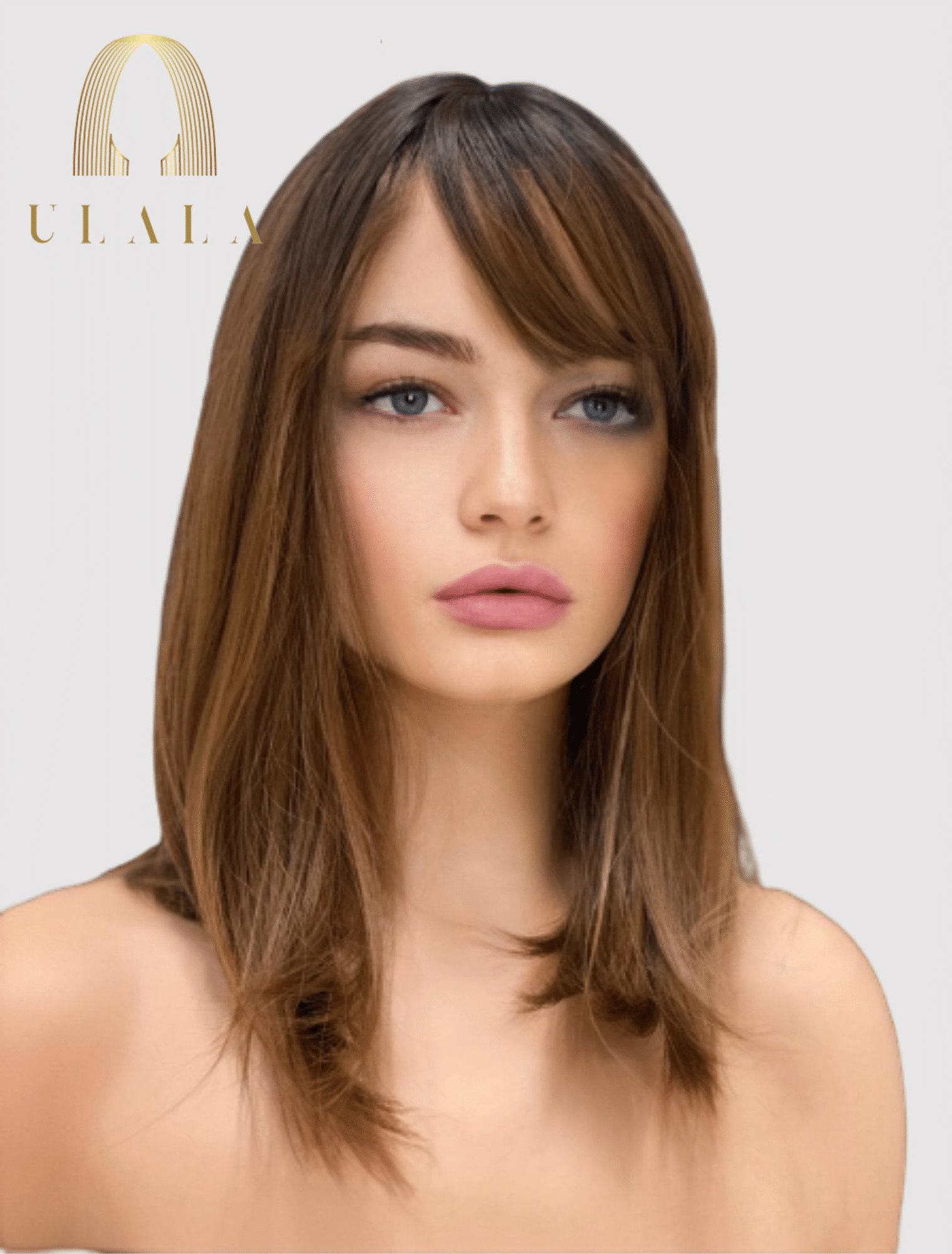 barna félhosszú emberi haj paróka