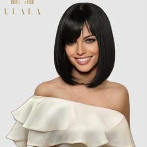 fekete félhosszú paróka igazi emberi hajból